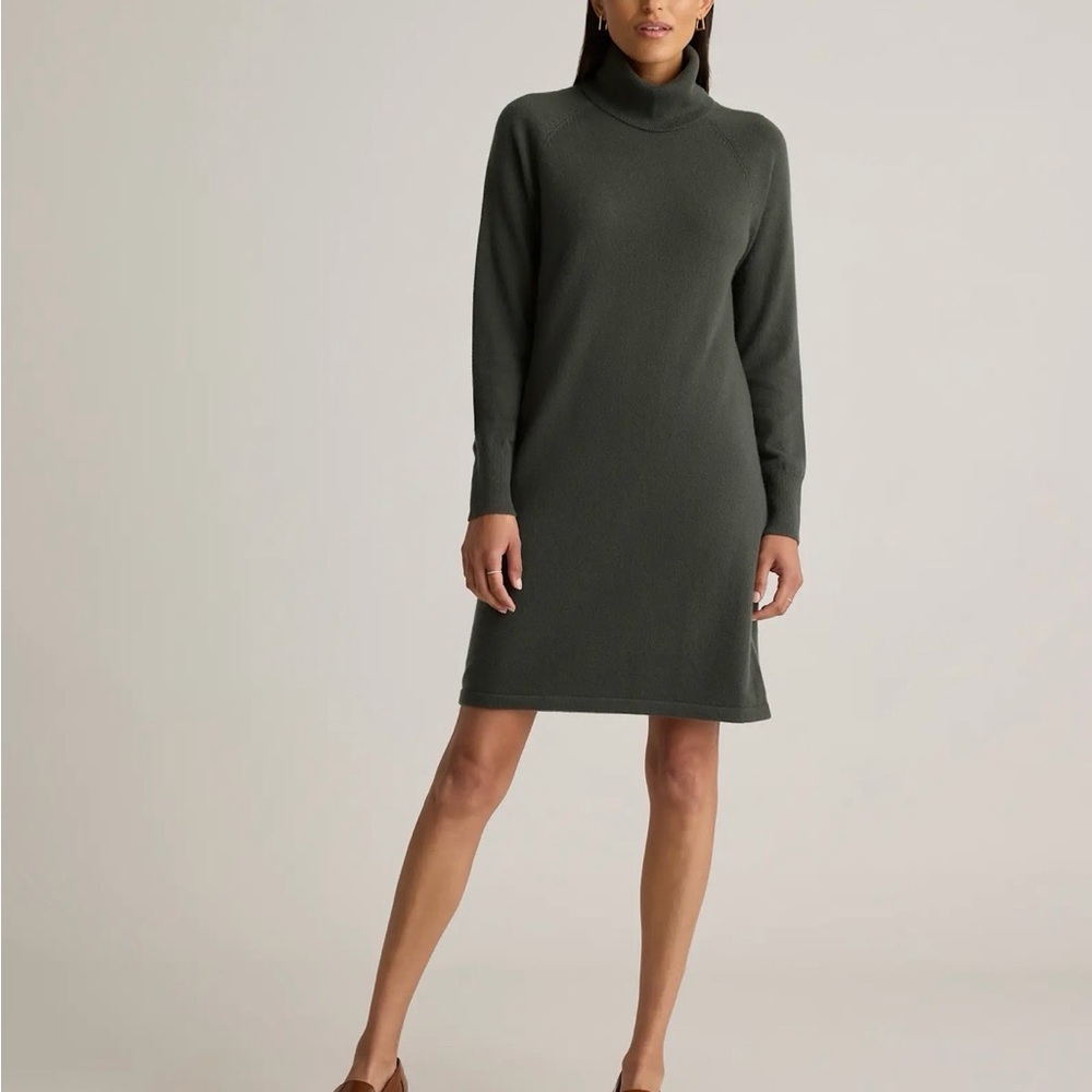 Quince Olive Green Turtleneck Long-Sleeve Knit Dress